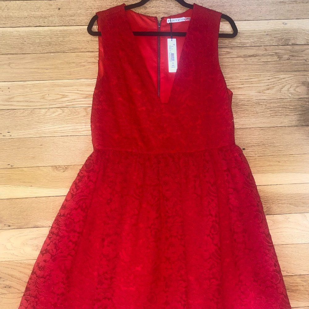 NWT Alice + Oliva, Sleeveless Red Lace Dress